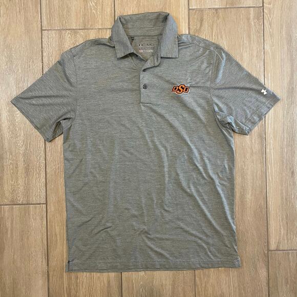 Under Armour OSU Polo Shirt Men’s Medium Gray Loose Fit HeatGear Oklahoma State - Picture 1 of 8